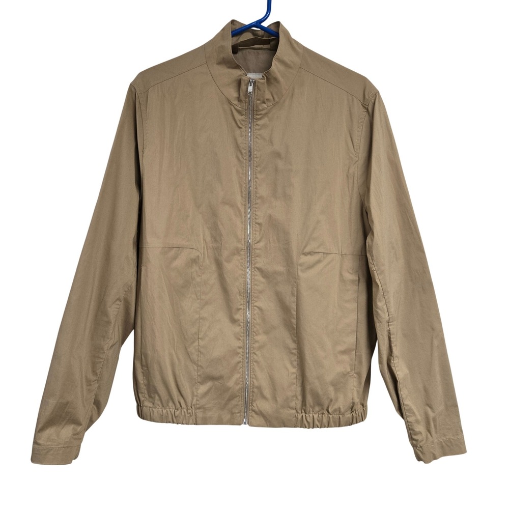 MNG Man Full Zip Bomber Jacket Mock Neck Tan Cotton Blend Mens Size Medium